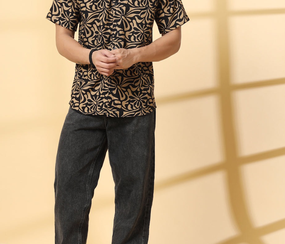 Rigo Men's Coral Printed Rayon Shirt