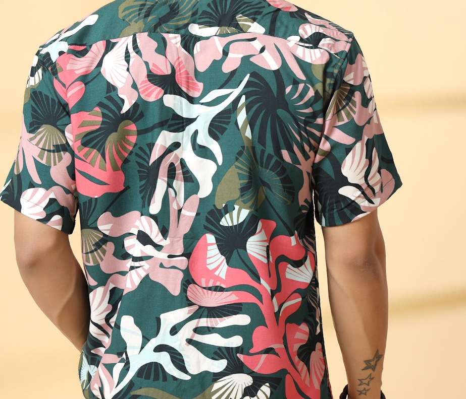 Rigo Men's Coral  Printed Rayon Shirt