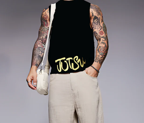 Rigo Men Terry Oversized Printed Battle Green Vest T-shirts