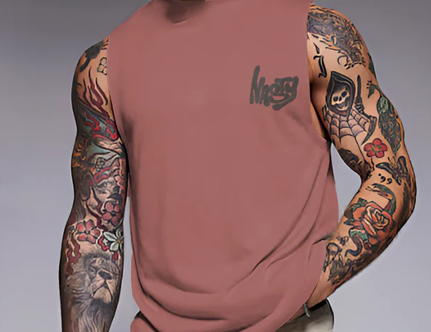 Rigo Men Terry Oversized Printed Mauve Vest T-shirts