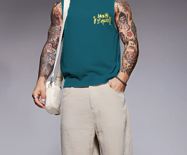Rigo Men Terry Oversized Printed Teal Green Vest T-shirts