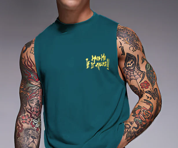 Rigo Men Terry Oversized Printed Teal Green Vest T-shirts