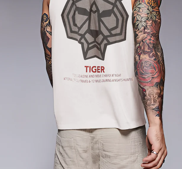 Rigo Men Terry Oversized Printed White Vest T-shirts