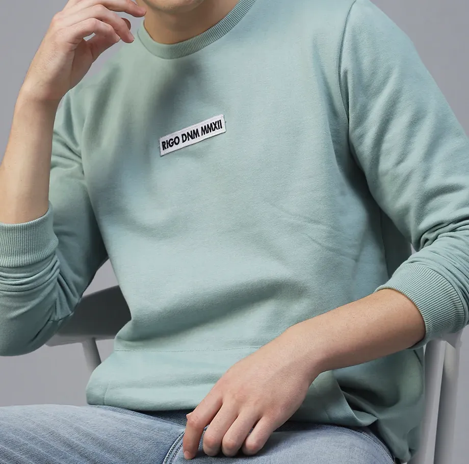 Round Neck Printed Fleece Green Sweatshirt