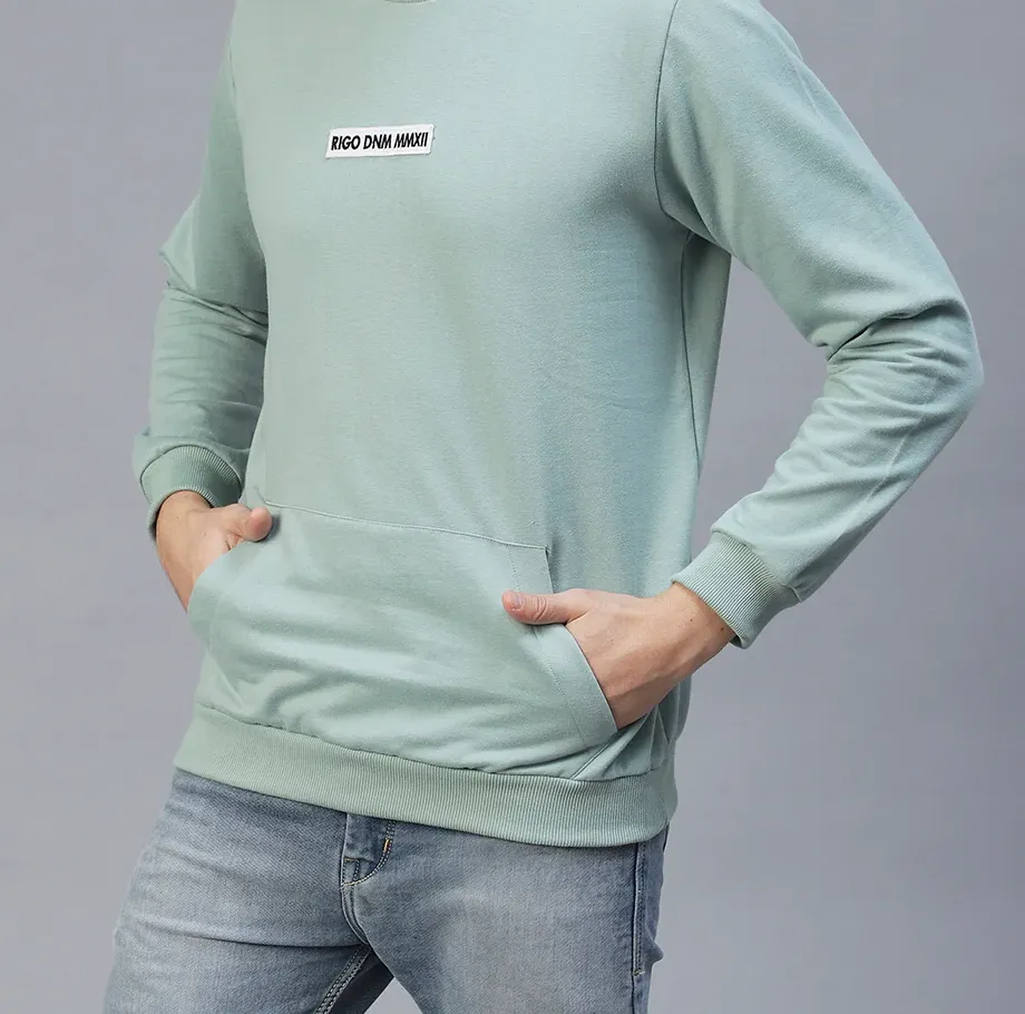 Round Neck Printed Fleece Green Sweatshirt