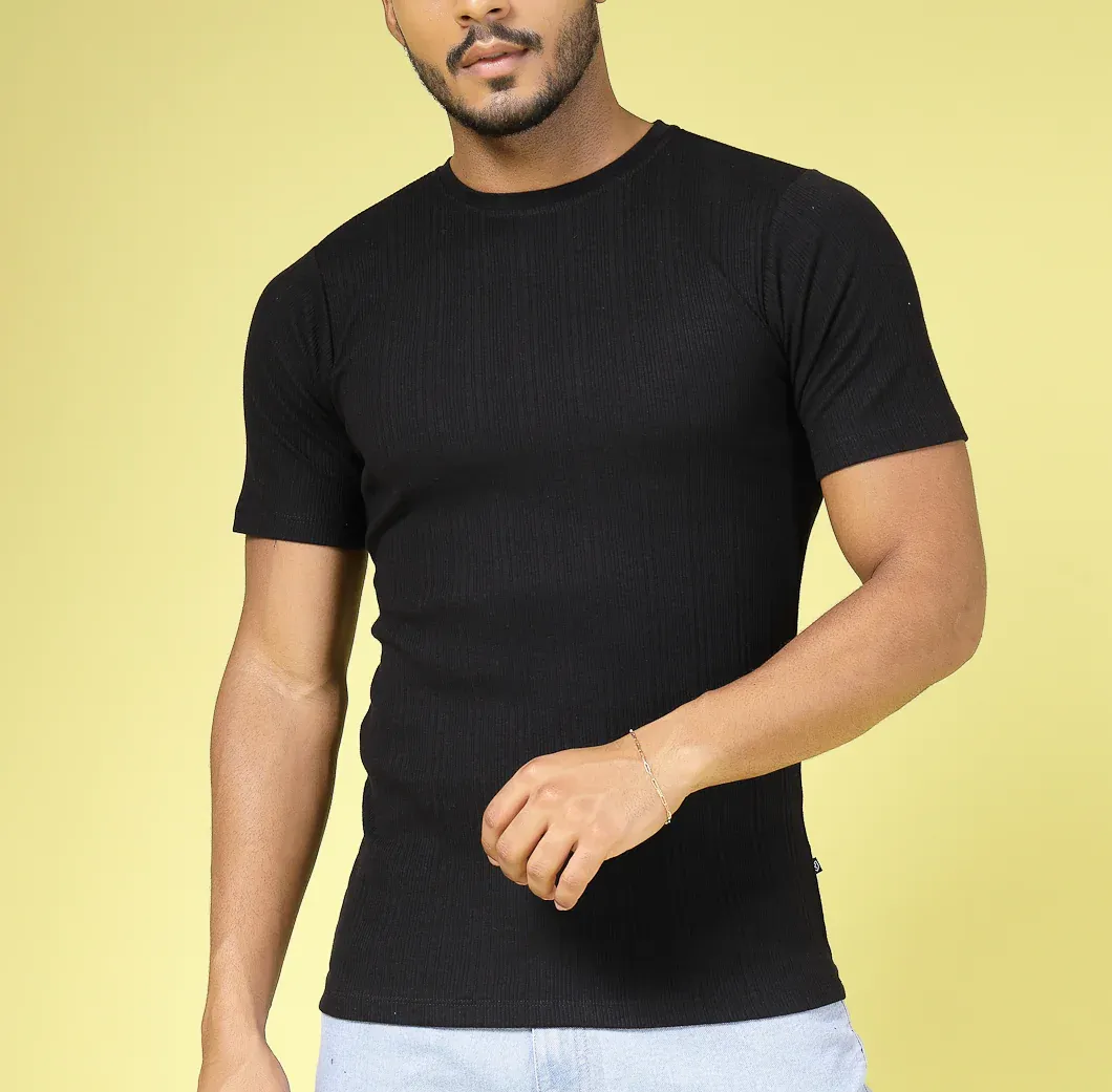 Self Textured Slim Fit T-Shirt