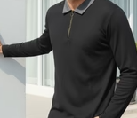 Textured Black Zip Neck Ribbed Polo T-Shirt
