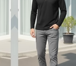 Textured Black Zip Neck Ribbed Polo T-Shirt