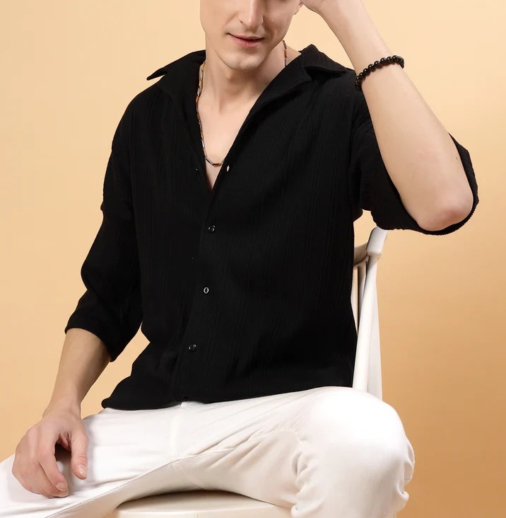 Trendy Fashion In Oversized Rib Black Shirts