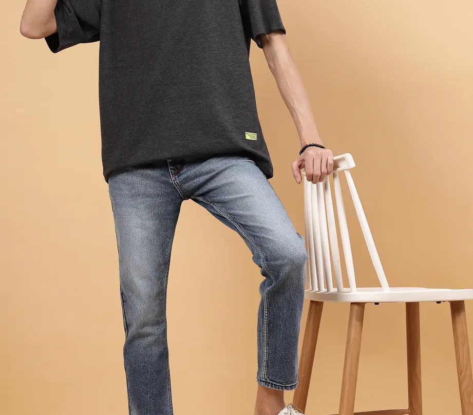 Trendy Men's Oversized Printed Charcoal Tee