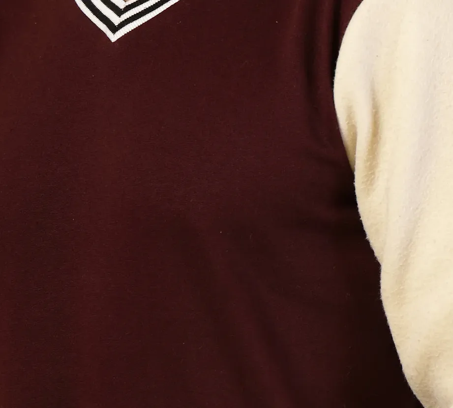 V-Neck Colorblock Wine Sweatshirt