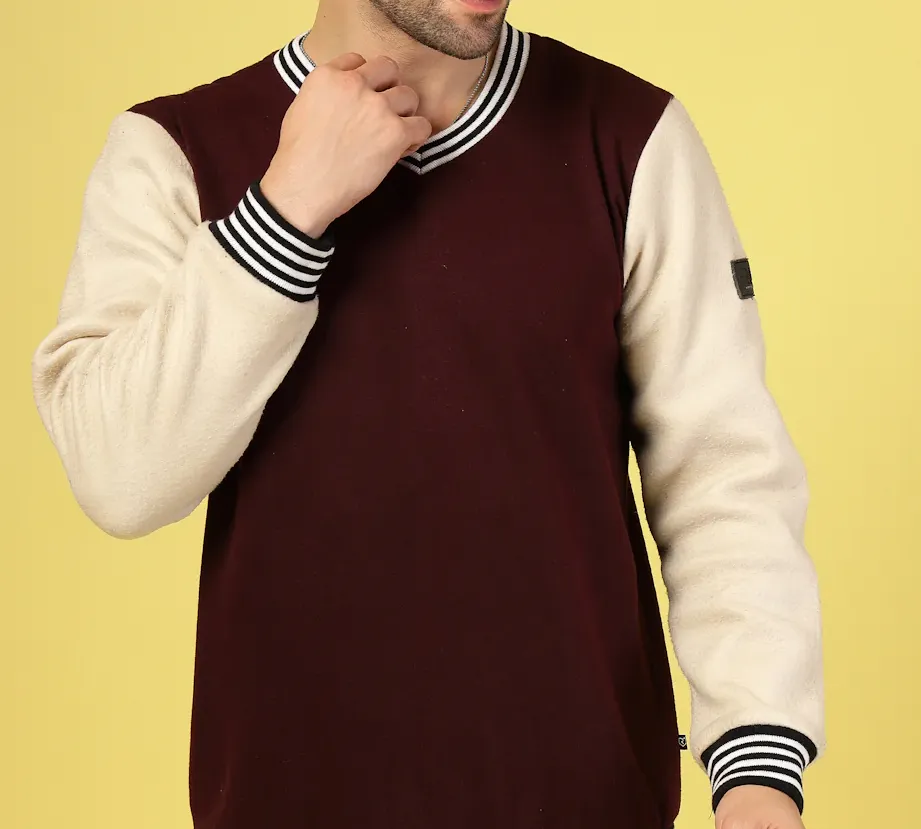 V-Neck Colorblock Wine Sweatshirt
