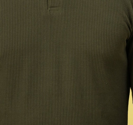 Waffle Knit Chinese Collar Olive GreenT-Shirt