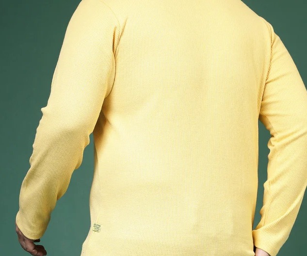 Waffle Knit Cuban Collar Golden T-Shirt