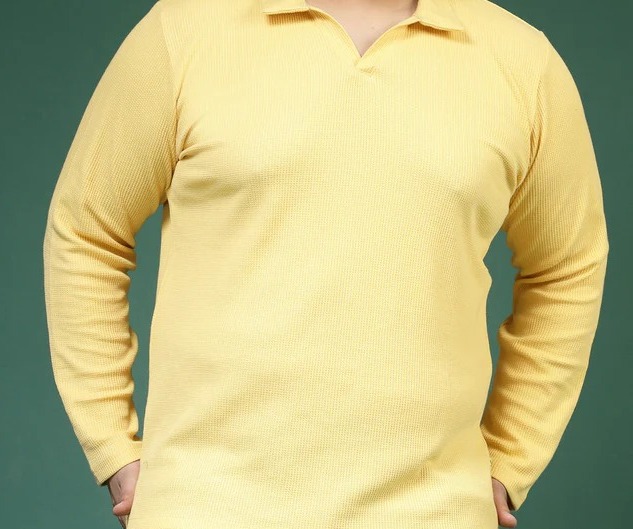 Waffle Knit Cuban Collar Golden T-Shirt