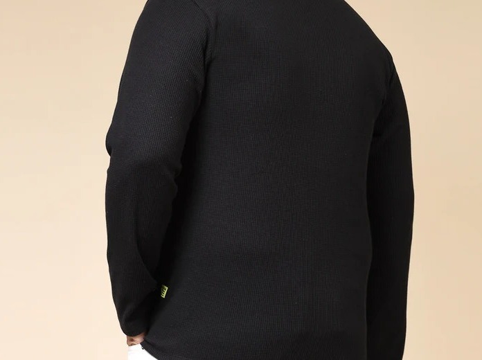 Waffle Knit Cuban Collar Jet Black T-Shirt