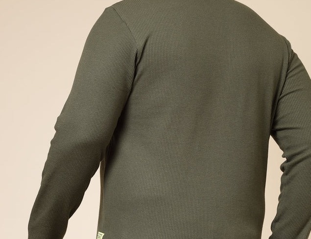 Waffle Knit Cuban Collar Olive Green T-Shirt