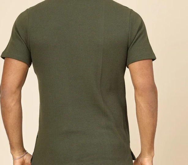 Waffle Weave Solid Polo Olive Green T-shirt