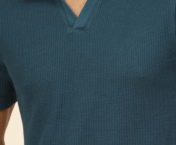 Waffle Weave Solid Polo Teal Green T-shirt