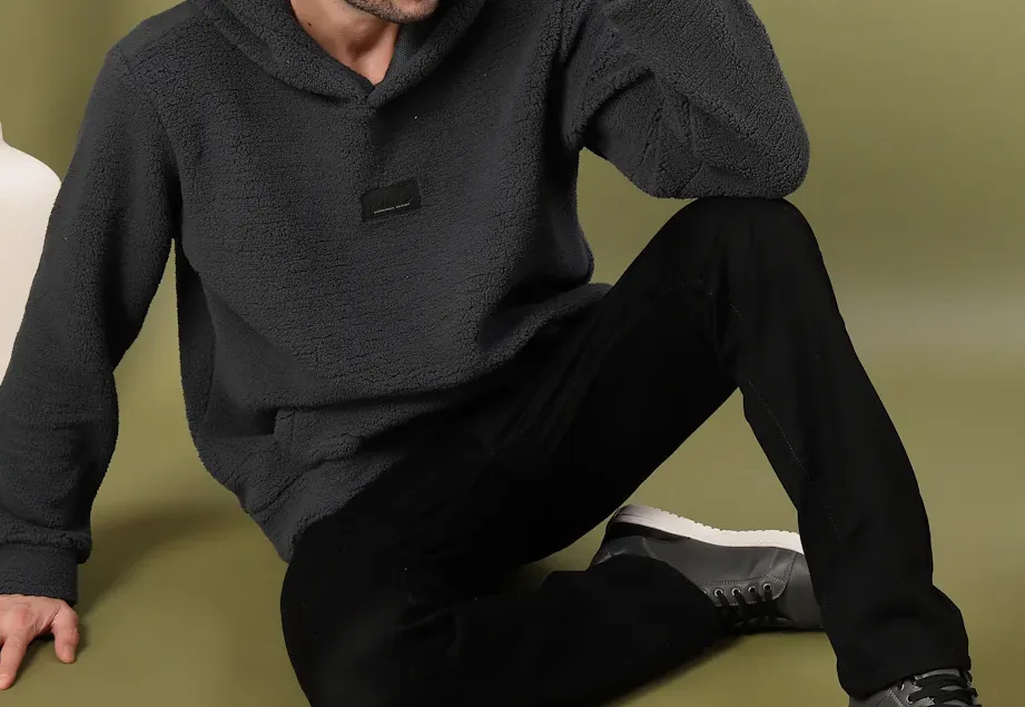Warm Hooded Sherpa Grey Sweatshirt