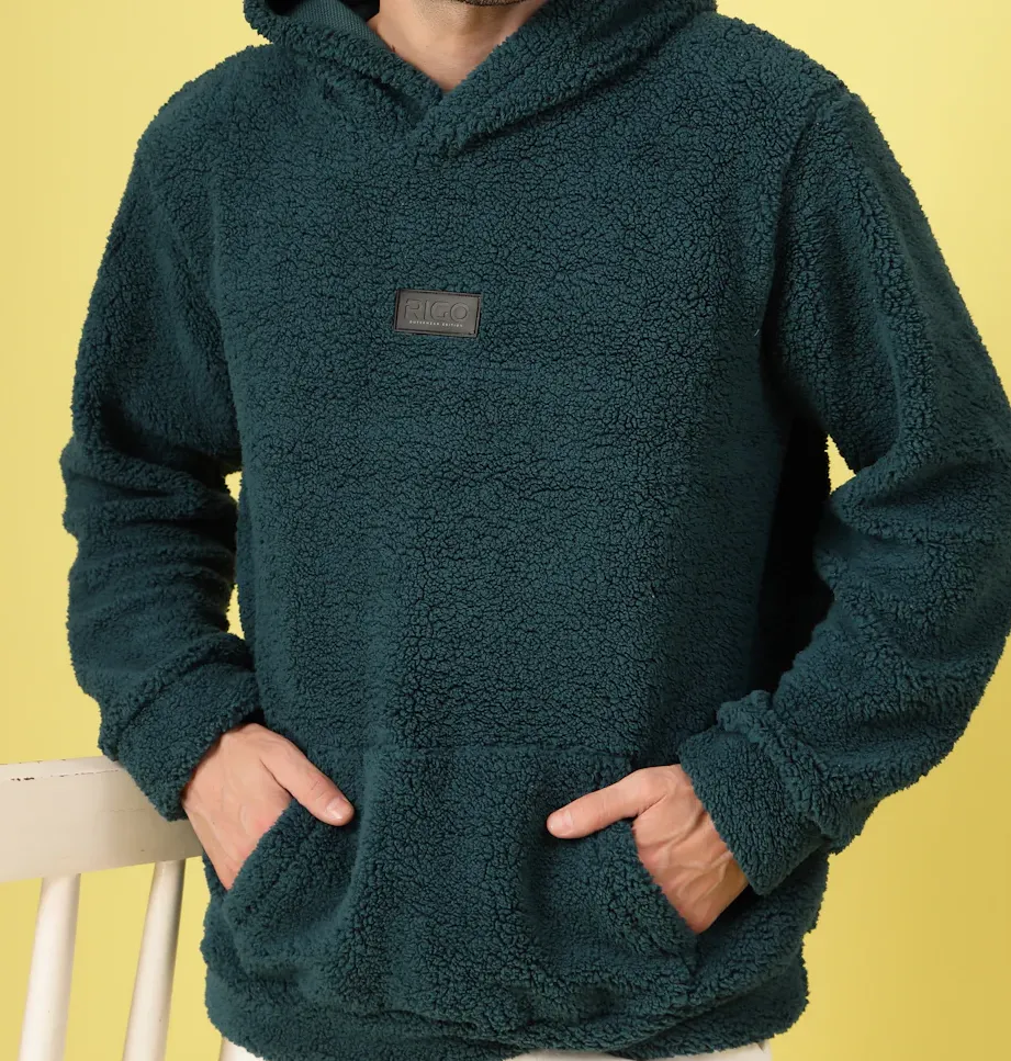 Warm Hooded Sherpa Teal Green Sweatshirt