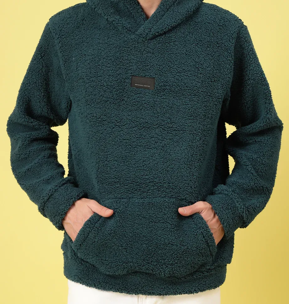 Warm Hooded Sherpa Teal Green Sweatshirt